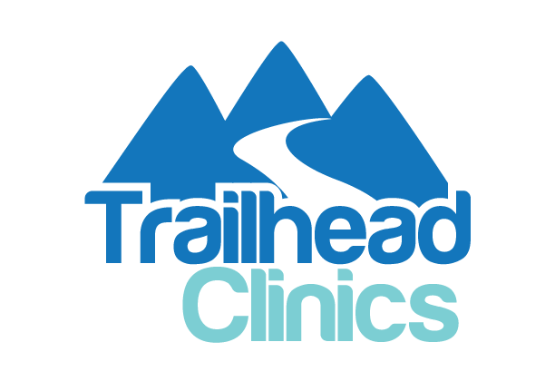 A blue and white logo for trained clinics