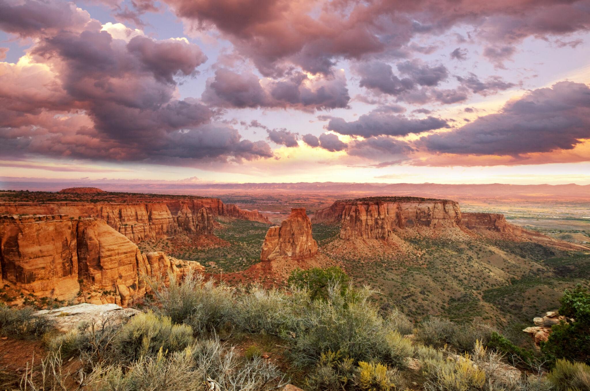 A view of the desert from atop a mountain.