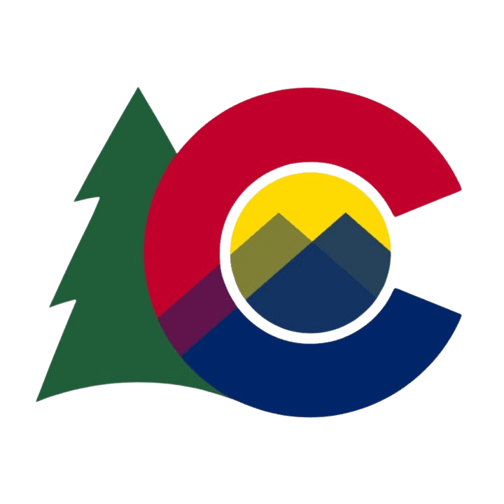 A green background with the colorado flag and trees.